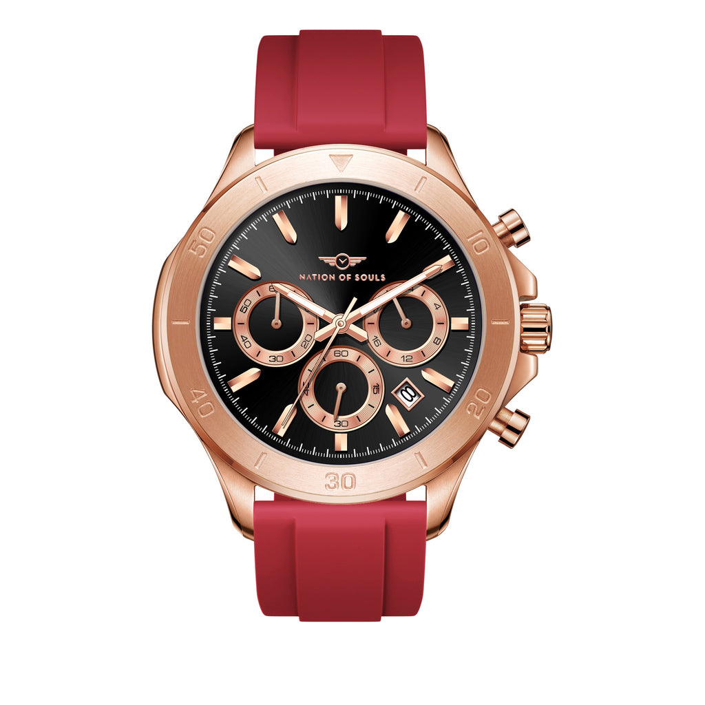Chronograph One | Rose Gold / Black - Red Rubber Strap