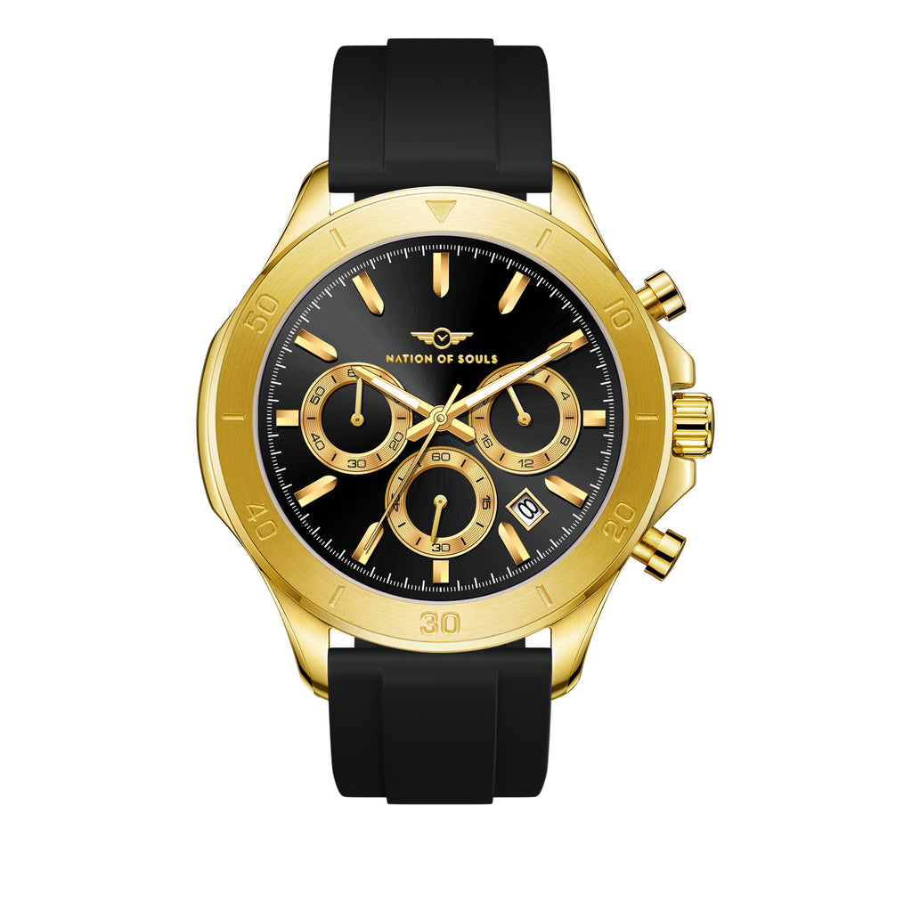 Chronograph One | Gold / Black - Black Rubber Strap