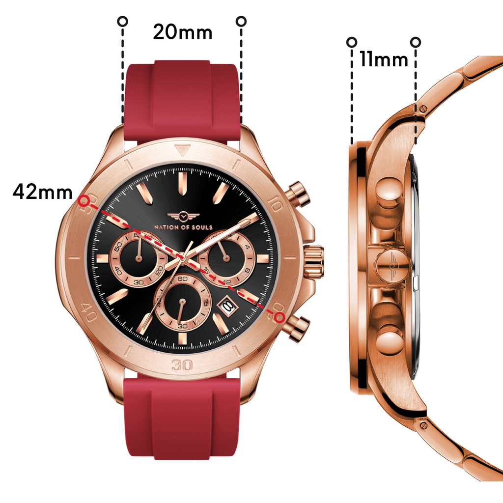 Chronograph One | Rose Gold / Black - Red Rubber Strap