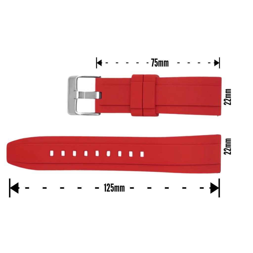 22mm Red Rubber / Silver Buckle