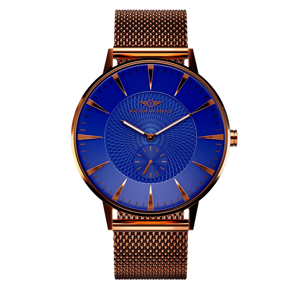 Eclipse | Rose Gold Gloss - Cobalt Blue (Mesh Strap)