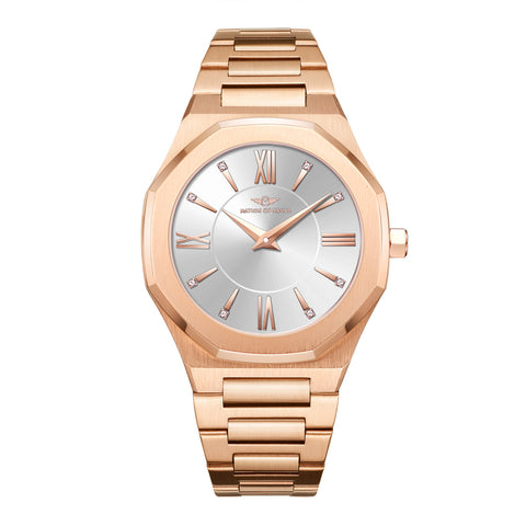 Womens 34mm Rose Gold Livia Watch With Rose Gold Bracelet and & Silver Dial