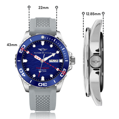 Ocean Explorer | Silver / Blue - Grey Rubber Strap