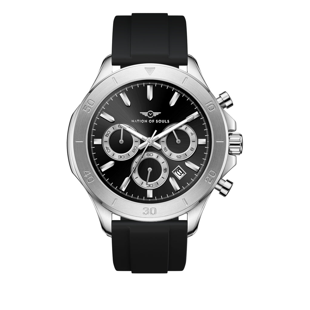 Chronograph One | Silver / Black - Black Rubber Strap