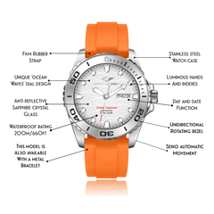 Ocean Explorer | Silver / White - Orange Rubber Strap