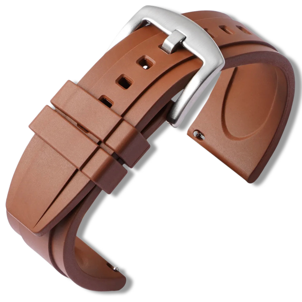 20mm Brown Rubber / Silver Buckle