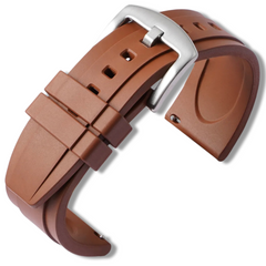 22mm Brown Rubber / Silver Buckle