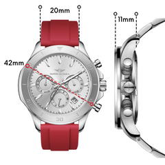 Chronograph One | Silver / Silver - Red Rubber Strap