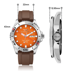 Ocean Explorer | Silver / Orange - Brown Rubber Strap