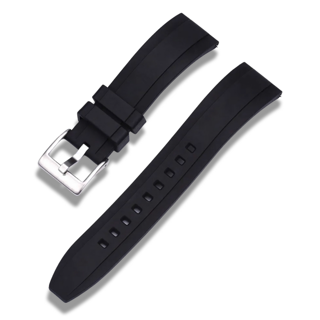 20mm Black Rubber / Silver Buckle