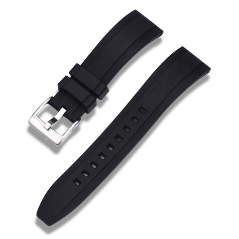 22mm Black Rubber / Silver Buckle