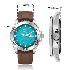 Ocean Explorer | Silver / Turquoise - Brown Rubber Strap