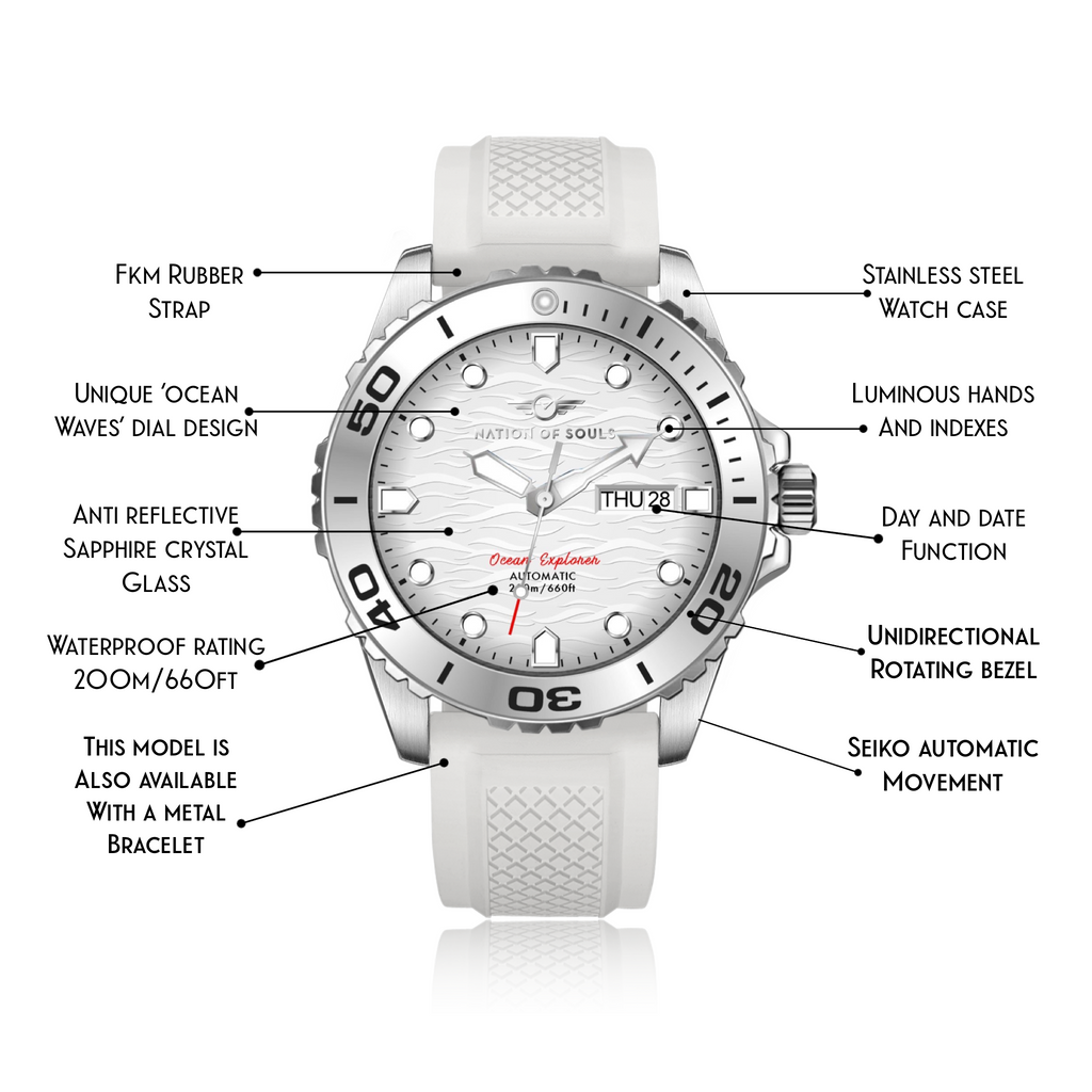Ocean Explorer | Silver / White White Rubber Strap