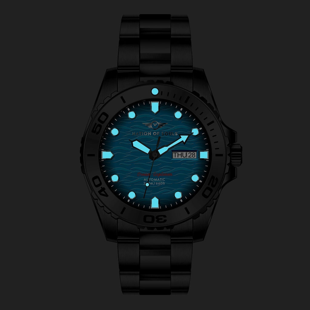 Ocean Explorer | Silver / Turquoise - Brown Rubber Strap