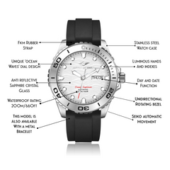 Ocean Explorer | Silver / White - Black Rubber Strap
