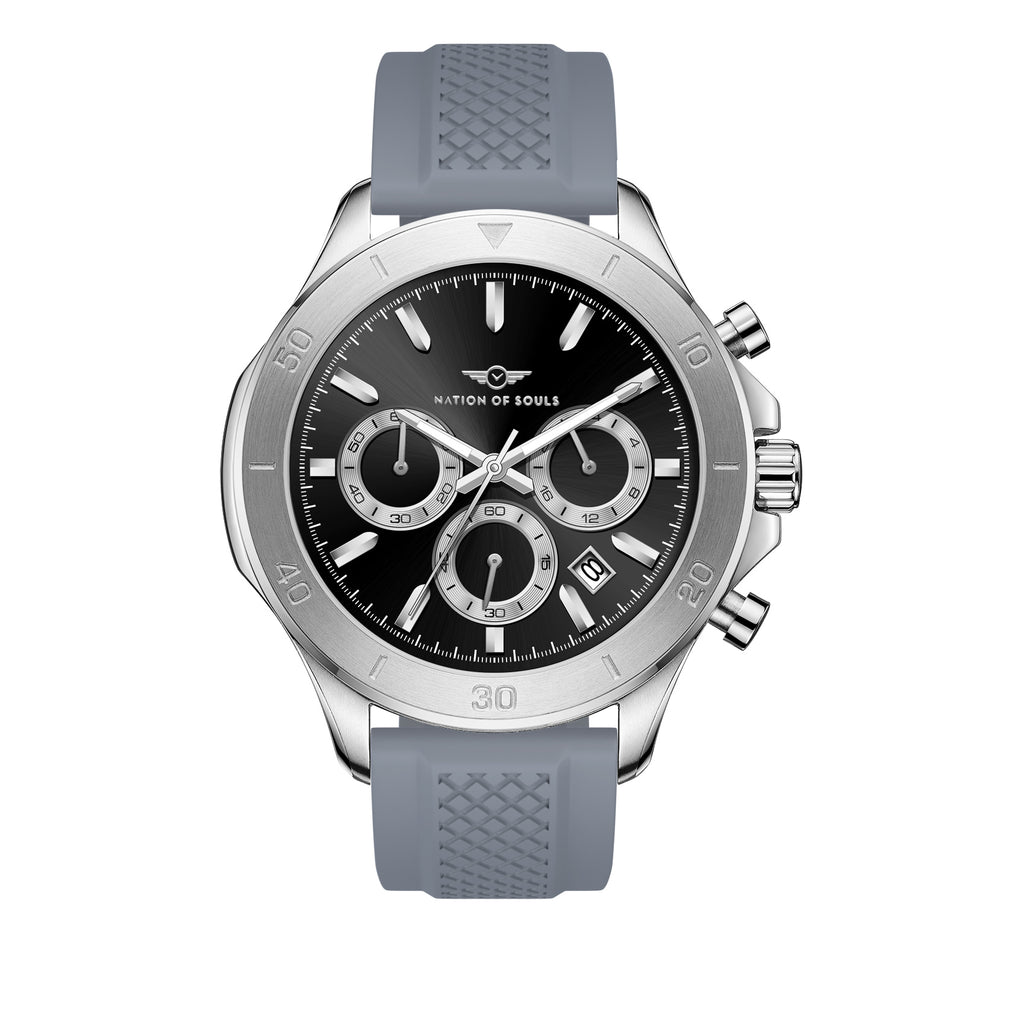 Chronograph One | Silver / Black - Grey Rubber Strap