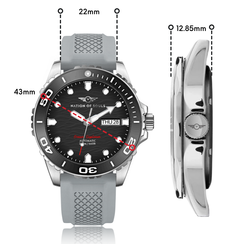 Ocean Explorer | Silver / Black - Grey Rubber Strap