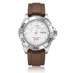 Ocean Explorer | Silver / White - Brown Rubber Strap