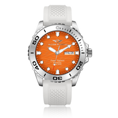Ocean Explorer | Silver / Orange - White Rubber Strap