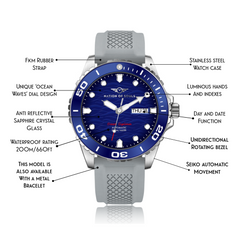 Ocean Explorer | Silver / Blue - Grey Rubber Strap