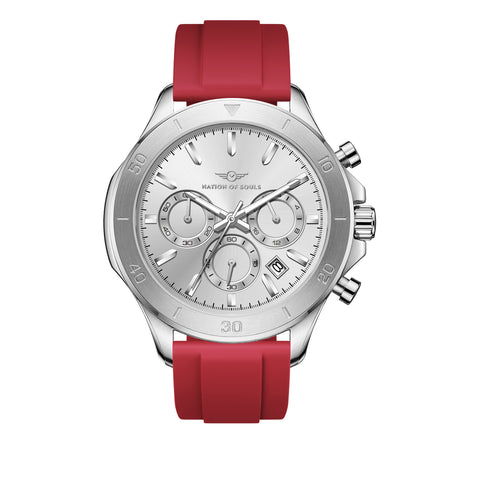Chronograph One | Silver / Silver - Red Rubber Strap