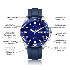 Ocean Explorer | Silver / Blue - Blue Rubber Strap
