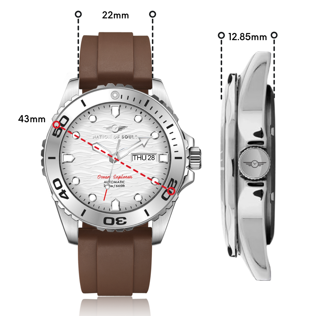 Ocean Explorer | Silver / White - Brown Rubber Strap