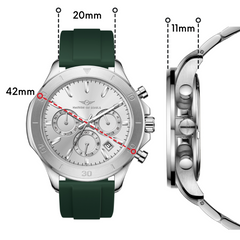 Chronograph One | Silver / Silver - Green Rubber Strap