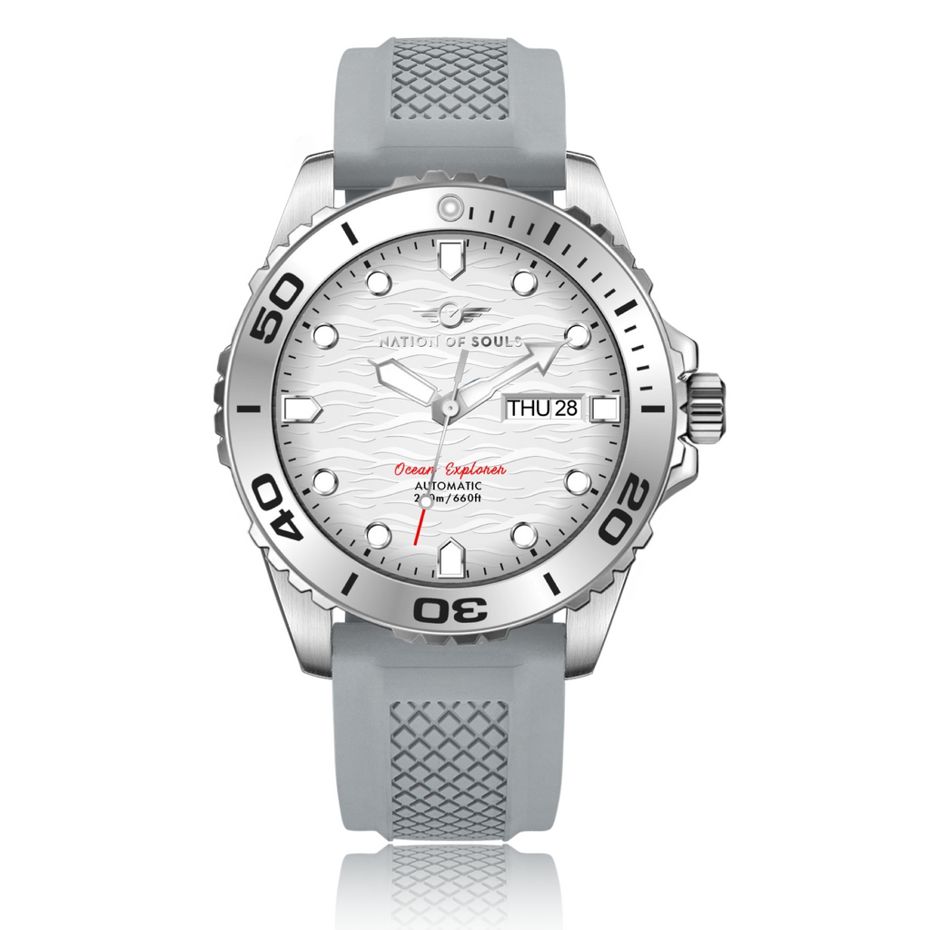 Ocean Explorer | Silver / White - Grey Rubber Strap