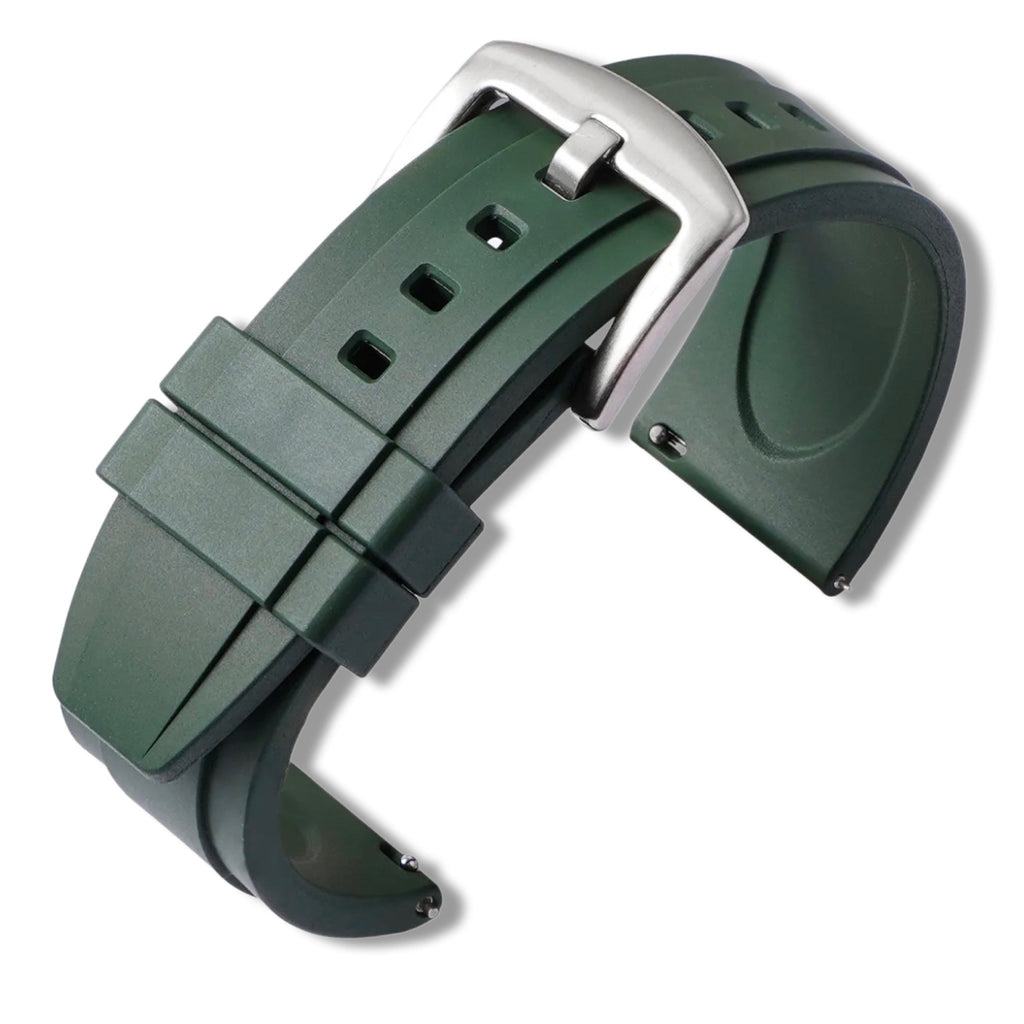 22mm Green Rubber / Silver Buckle