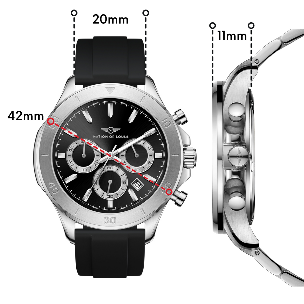 Chronograph One | Silver / Black - Black Rubber Strap