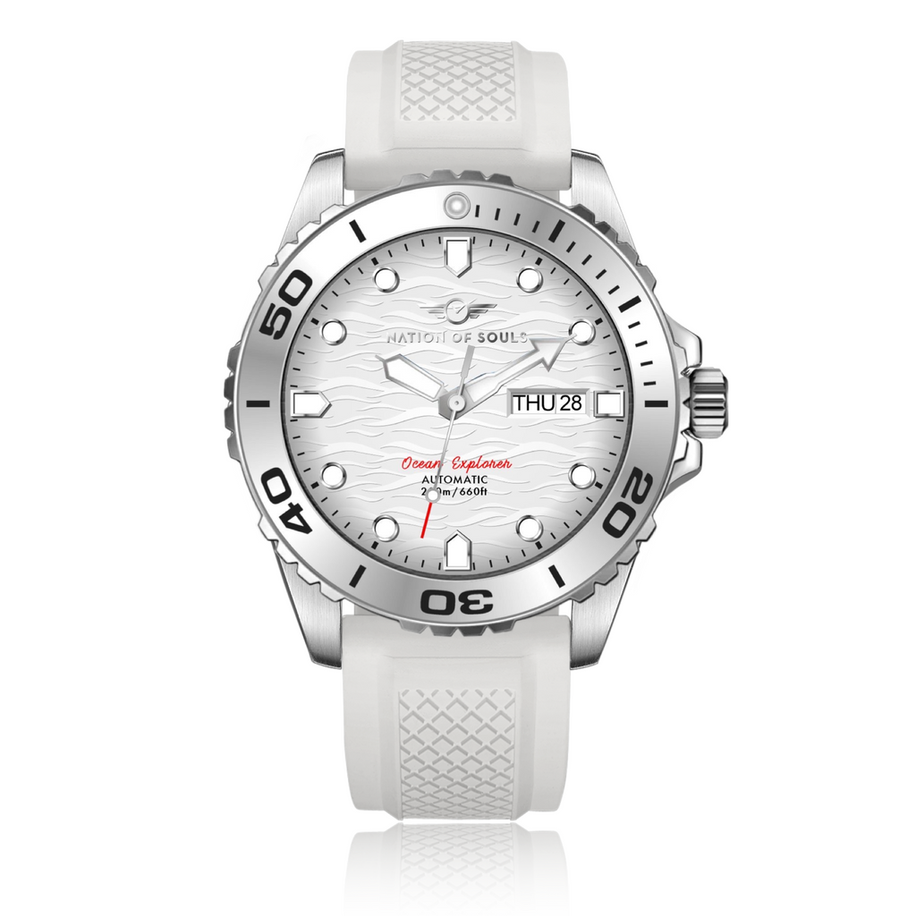 Ocean Explorer | Silver / White White Rubber Strap