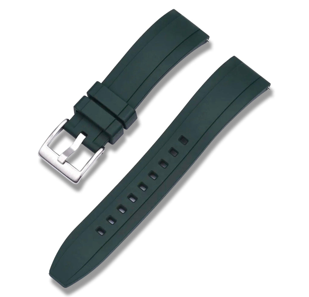 22mm Green Rubber / Silver Buckle