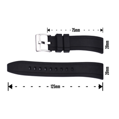 20mm Black Rubber / Silver Buckle