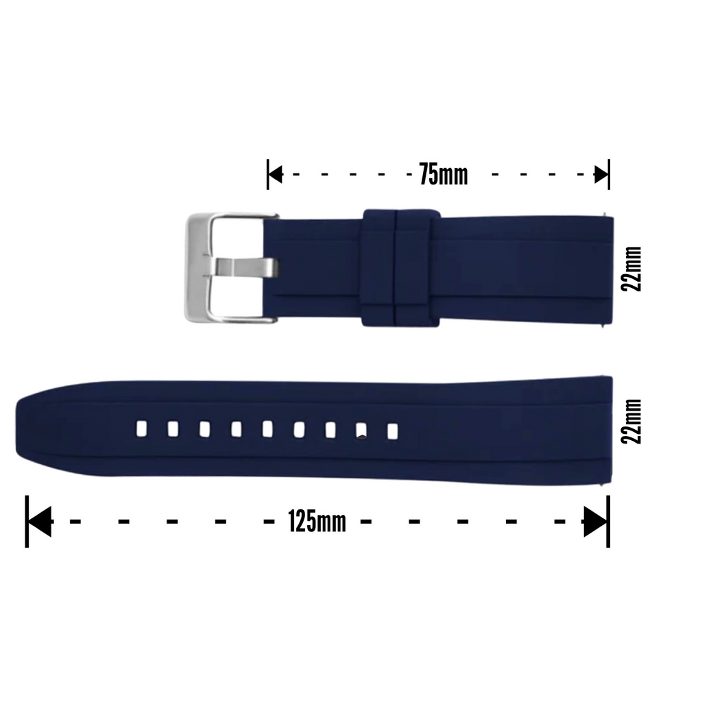 22mm Blue Rubber / Silver Buckle