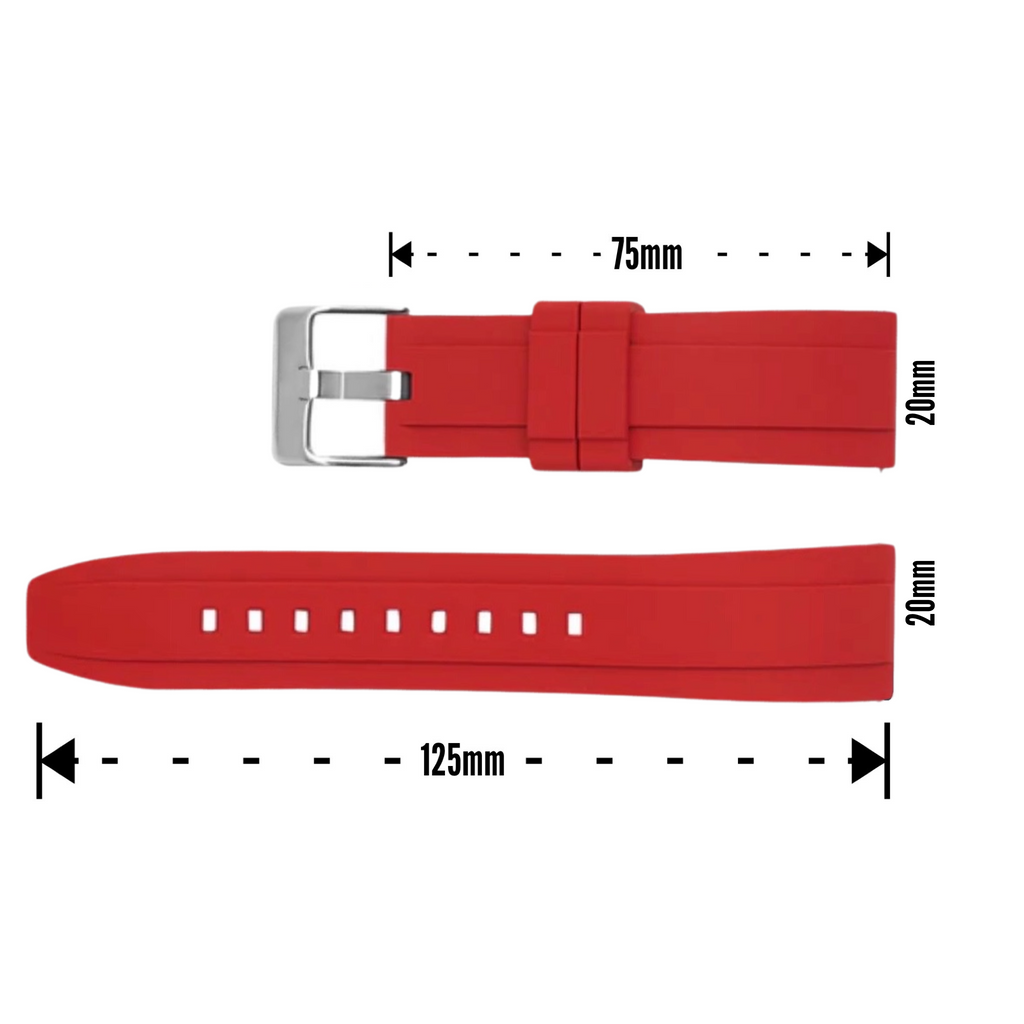 20mm Red Rubber / Silver Buckle