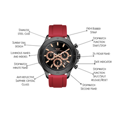 Chronograph One | Black/ Rose Gold - Red Rubber Strap