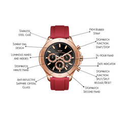 Chronograph One | Rose Gold / Black - Red Rubber Strap