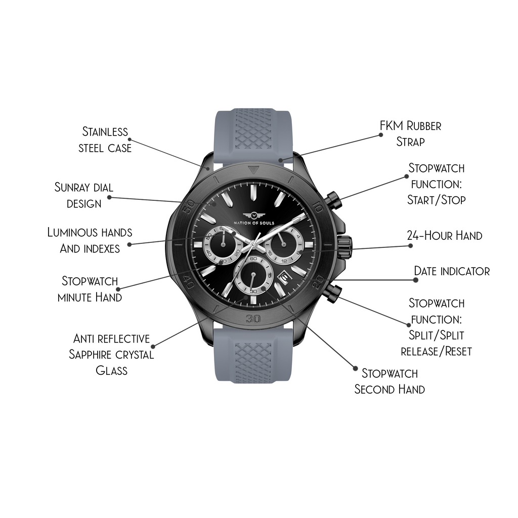 Chronograph One | Black / Silver - Grey Rubber Strap