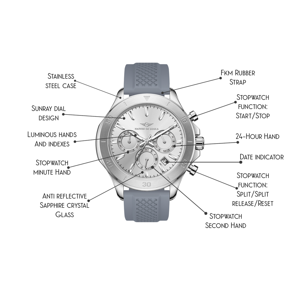 Chronograph One | Silver / Silver - Grey Rubber Strap
