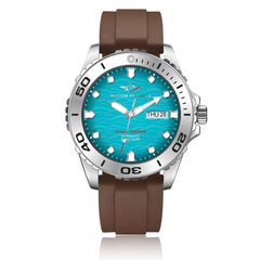 Ocean Explorer | Silver / Turquoise - Brown Rubber Strap
