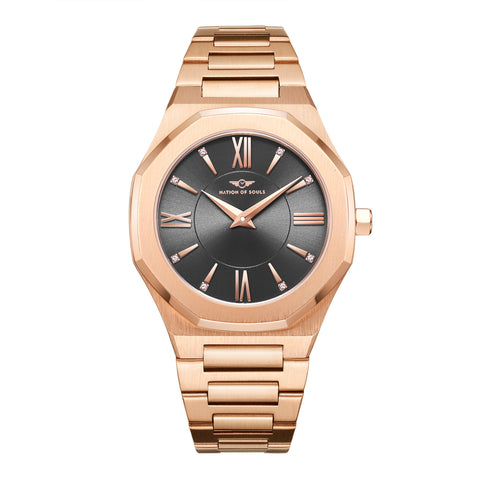 Womens 34mm Rose Gold Livia Watch With Rose Gold Bracelet and & Smoke Dial