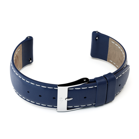 20mm Blue Leather / Silver Gloss Buckle