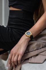 Womens 34mm Gold Stellar Watch With Black Bracelet & Black Dial