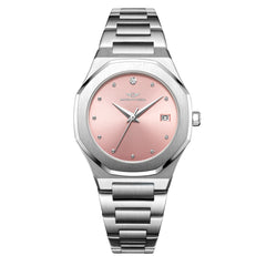 Womens 34mm Silver Stellar Watch With Silver Bracelet & Pink Dial
