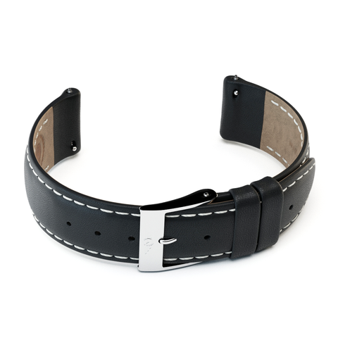 20mm Black Leather / Silver Gloss Buckle