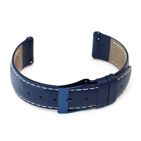 20mm Blue Leather / Blue Brushed Buckle