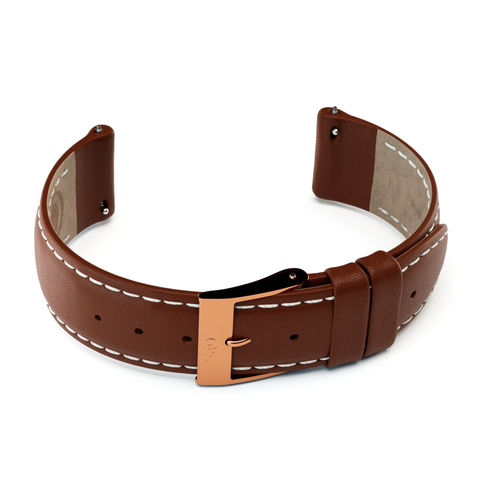 20mm Brown Leather / Rose Gold Gloss