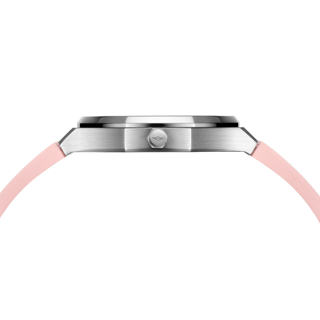 Womens 34mm Silver Stellar Watch With Pink Leather Strap & Pink Dial