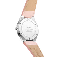 Womens 34mm Silver Stellar Watch With Pink Leather Strap & Pink Dial